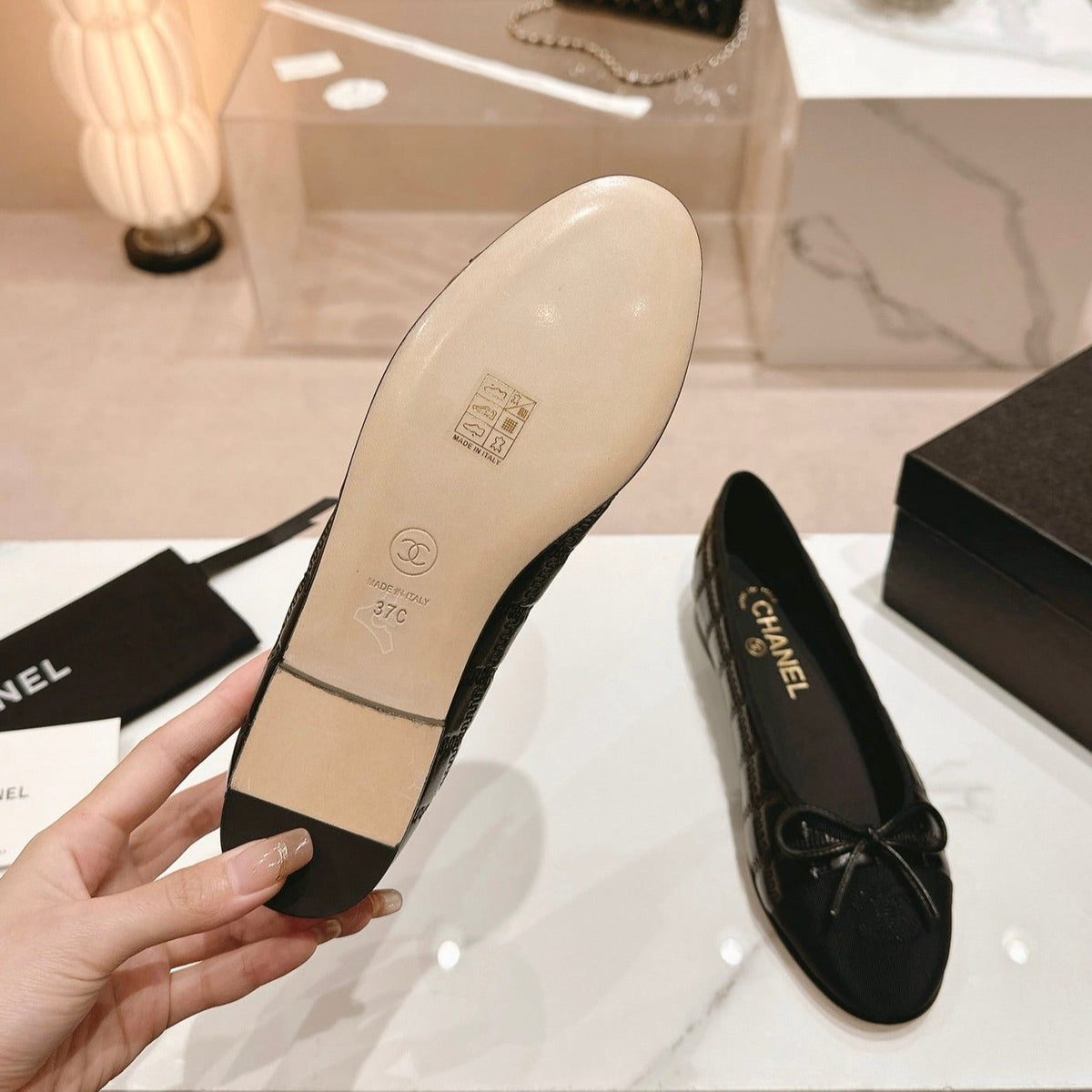 Chanel Double C New Ballet Flats Black Lambskin