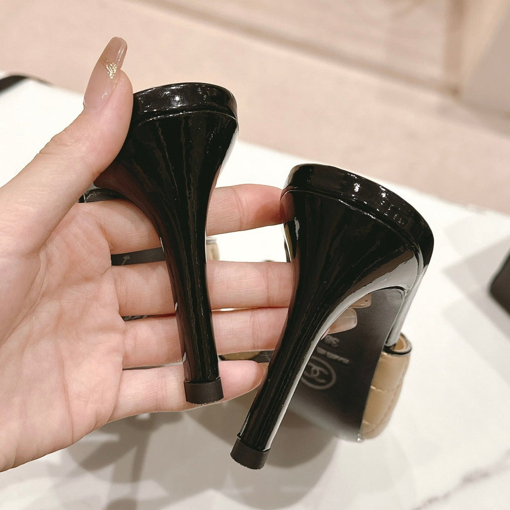 Chanel Double C New Camellia High Heel Beige Cream