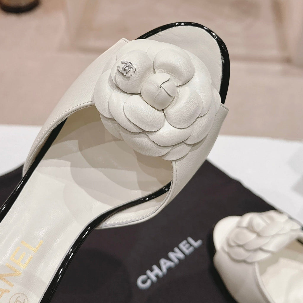 Chanel Double C New Camellia High Heel Sandals White