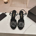 Chanel Double C New Camellia High Heel Sandals Black/ White Caro