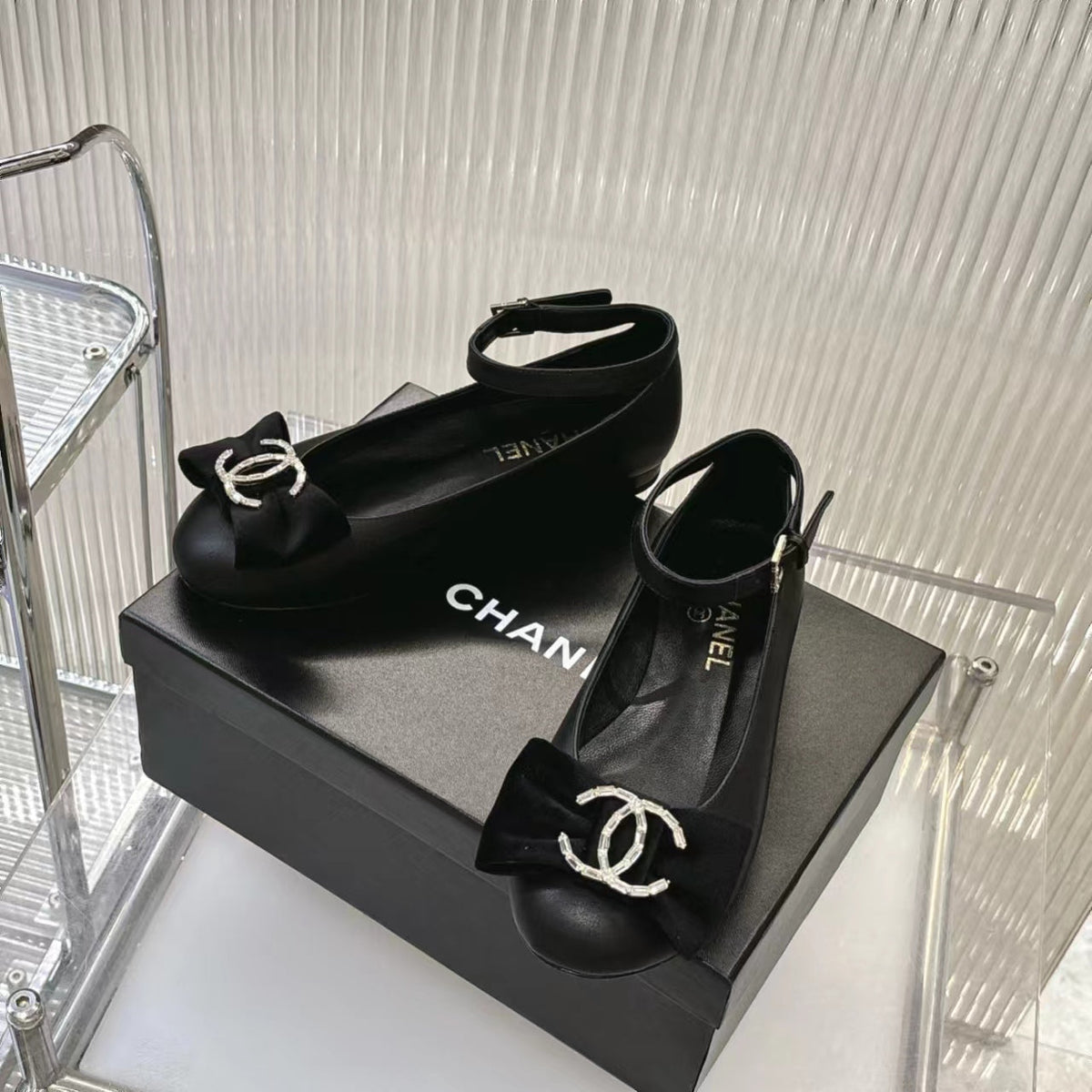 Chanel Bow Mary Jane Shoes in Black Lambskin