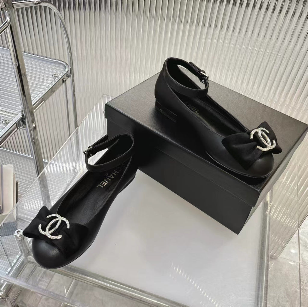 Chanel Bow Mary Jane Shoes in Black Lambskin