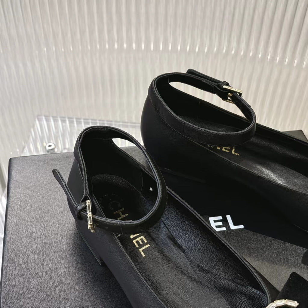 Chanel Bow Mary Jane Shoes in Black Lambskin