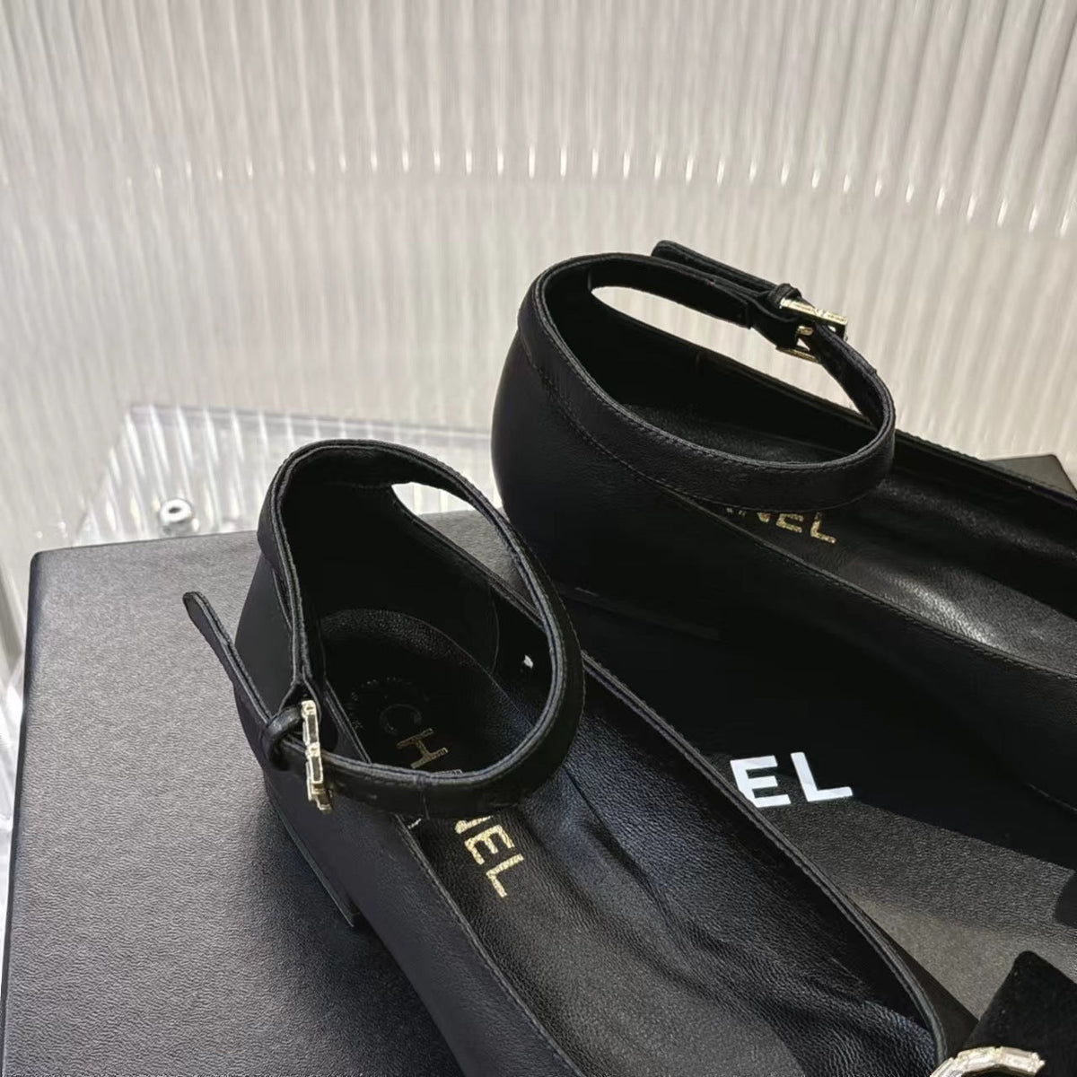 Chanel Bow Mary Jane Shoes in Black Lambskin