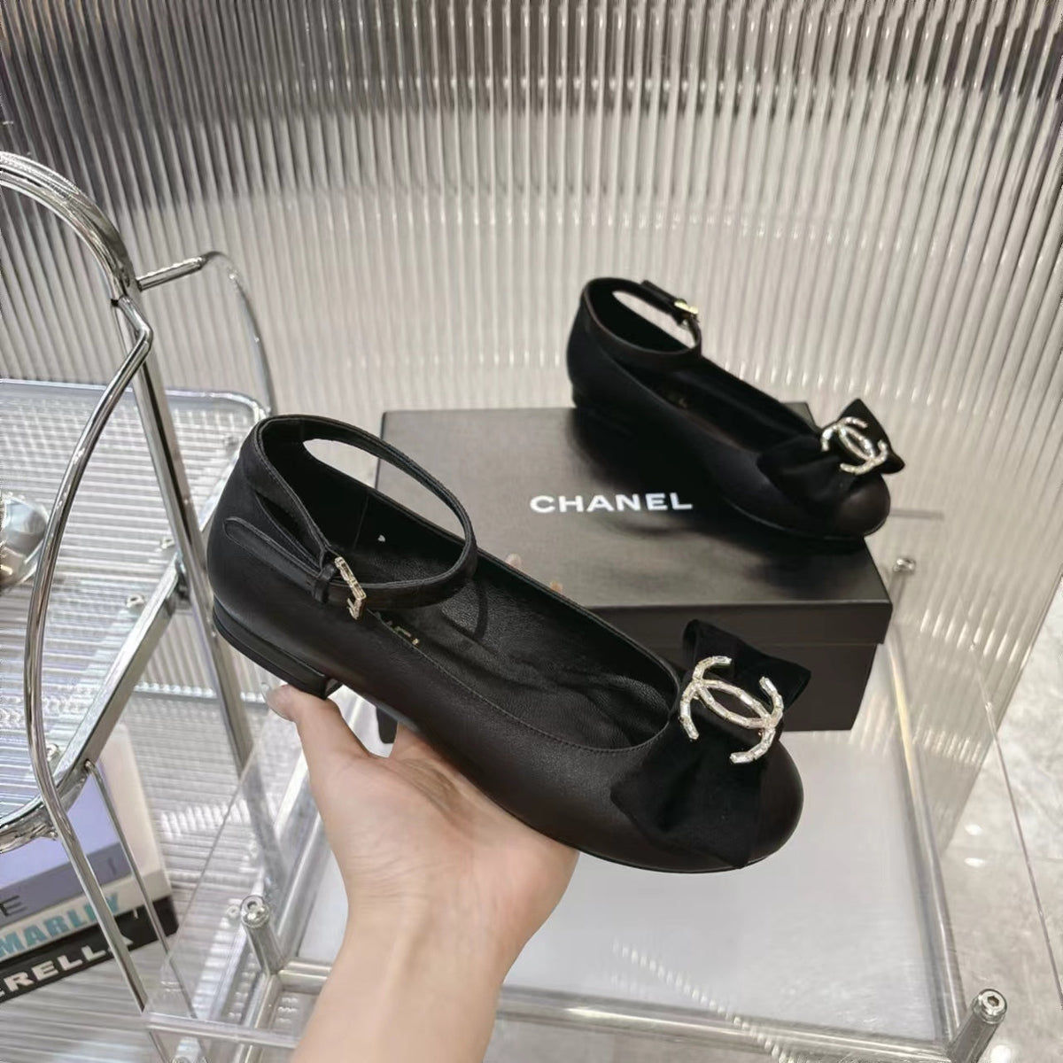 Chanel Bow Mary Jane Shoes in Black Lambskin