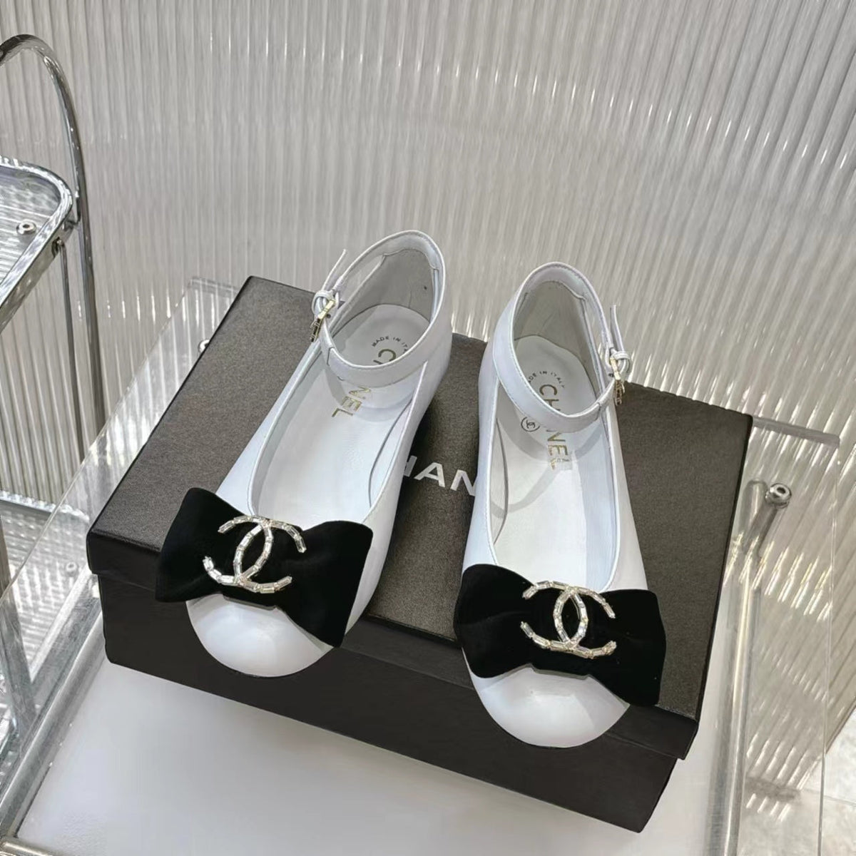 Chanel Bow Mary Jane Shoes in White Lambskin