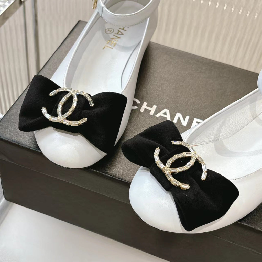 Chanel Bow Mary Jane Shoes in White Lambskin