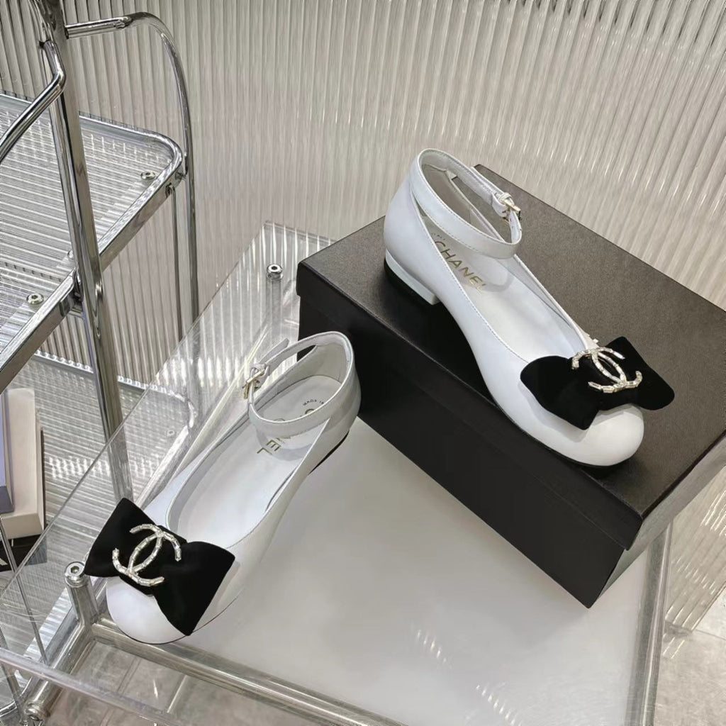 Chanel Bow Mary Jane Shoes in White Lambskin