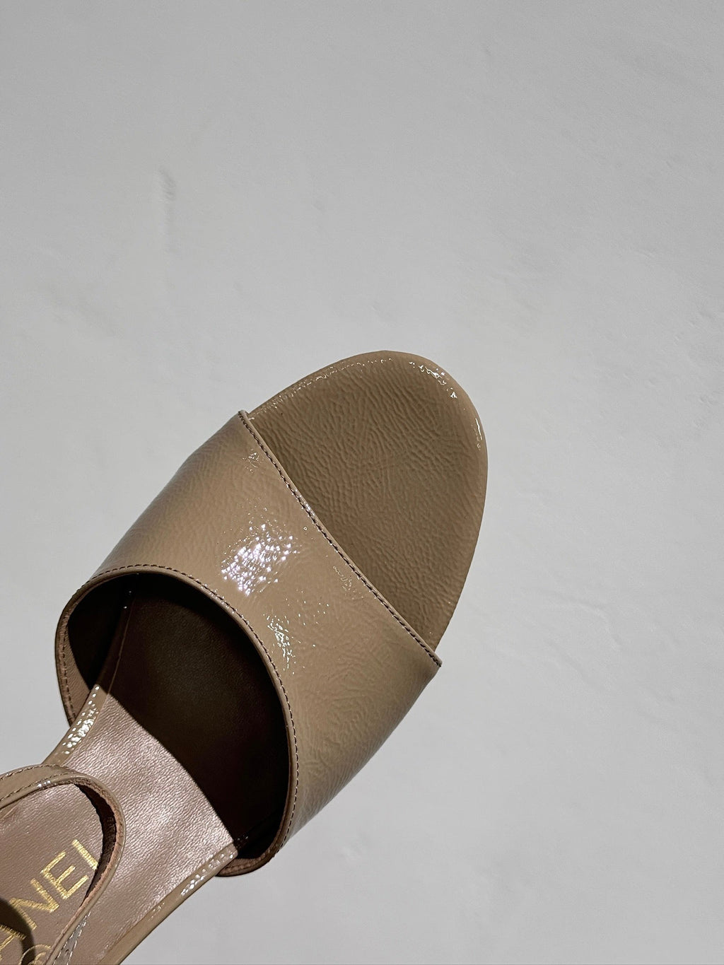 Chanel Block Heel Sandals Beige Sheepskin