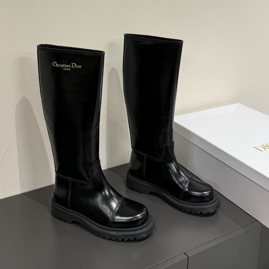 Dior D-Town Boots in Black Patent Calfskin