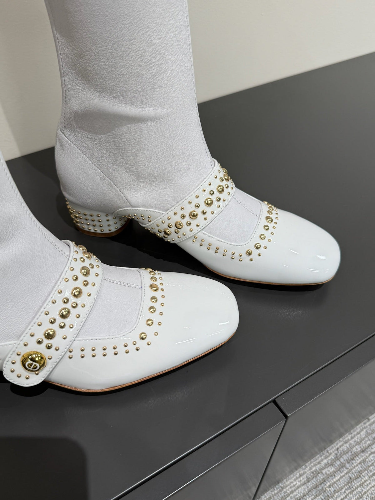 Dior Belle-D Heeled Boot White Patent Calfskin
