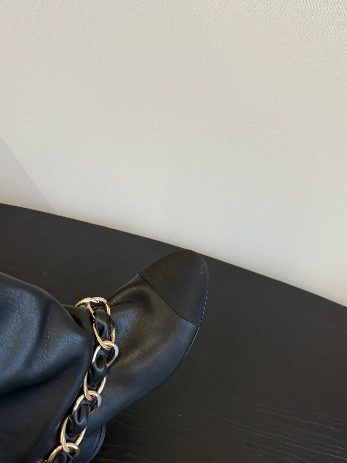 Chanel Boots in Black Calfskin with Chain
