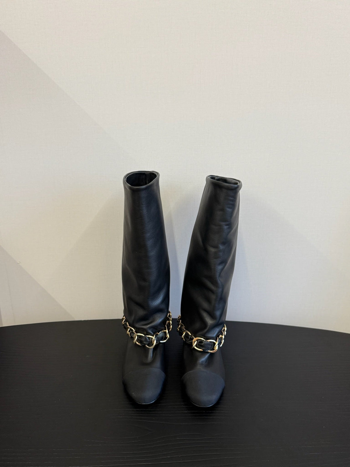 Chanel Boots in Black Calfskin with Chain