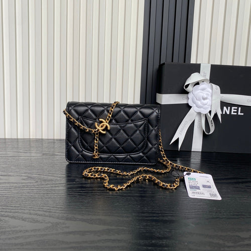 Chanel 25S Chain Wallet 19 in Black Lambskin Gold Hardware