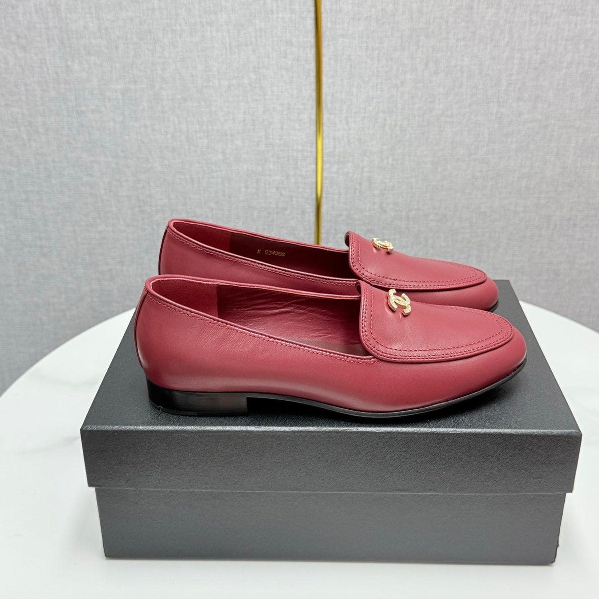 Chanel Loafers 25S in Dark Red Calfskin Gold Hardware with Stones