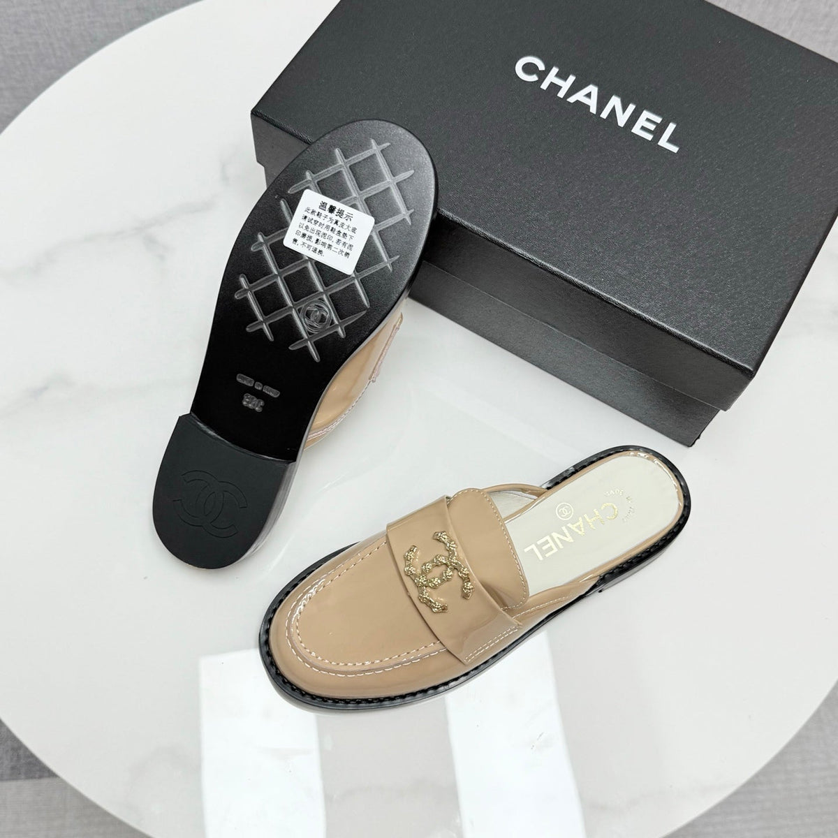 Chanel Flat Mule 25S in Light Beige Calfskin Style 9