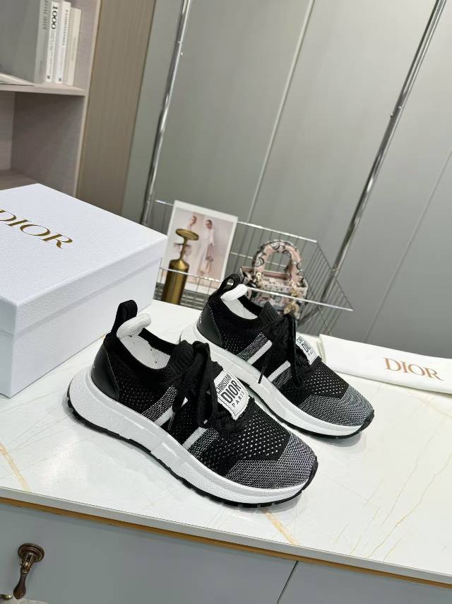 Dior CD Run Sneaker 25S in Black Mesh Fabric Two-Tone Sole