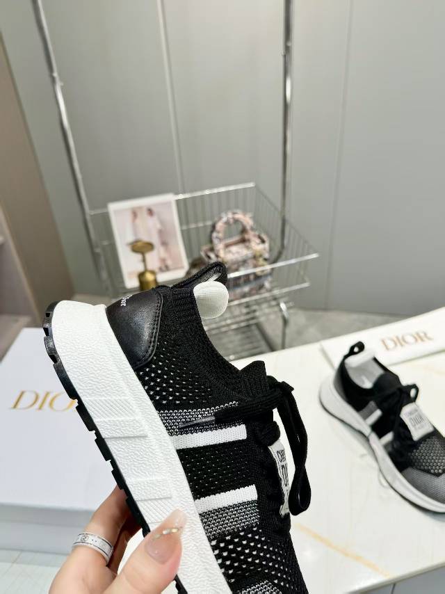 Dior CD Run Sneaker 25S in Black Mesh Fabric Two-Tone Sole