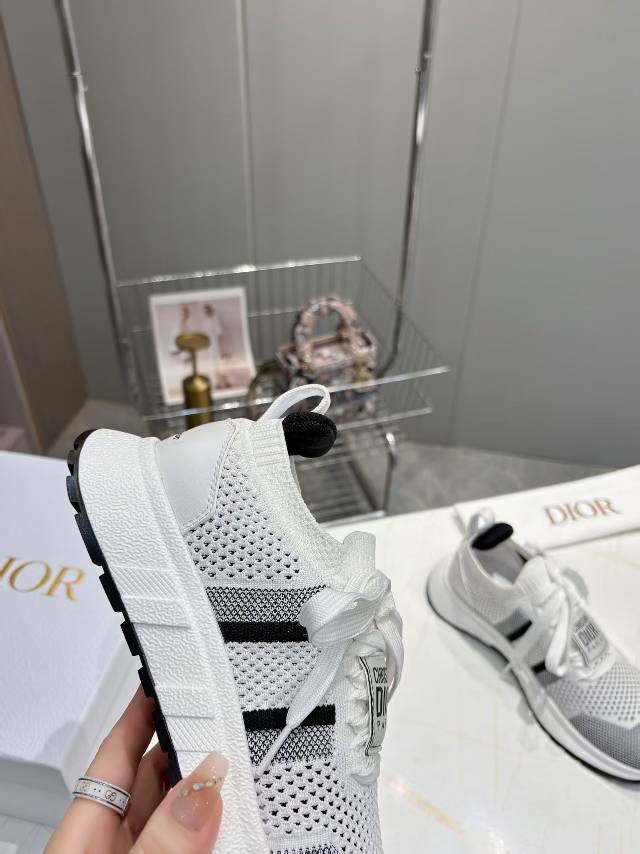 Dior CD Run Sneaker 25S in Black and White Mesh Fabric Two-Tone Sole