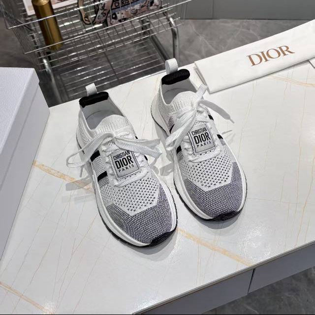 Dior CD Run Sneaker 25S in Black and White Mesh Fabric Two-Tone Sole