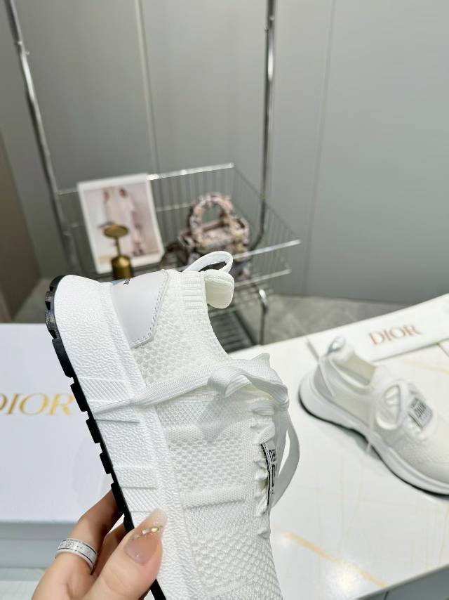 Dior CD Run Sneaker in White Mesh Fabric Two-Tone Sole