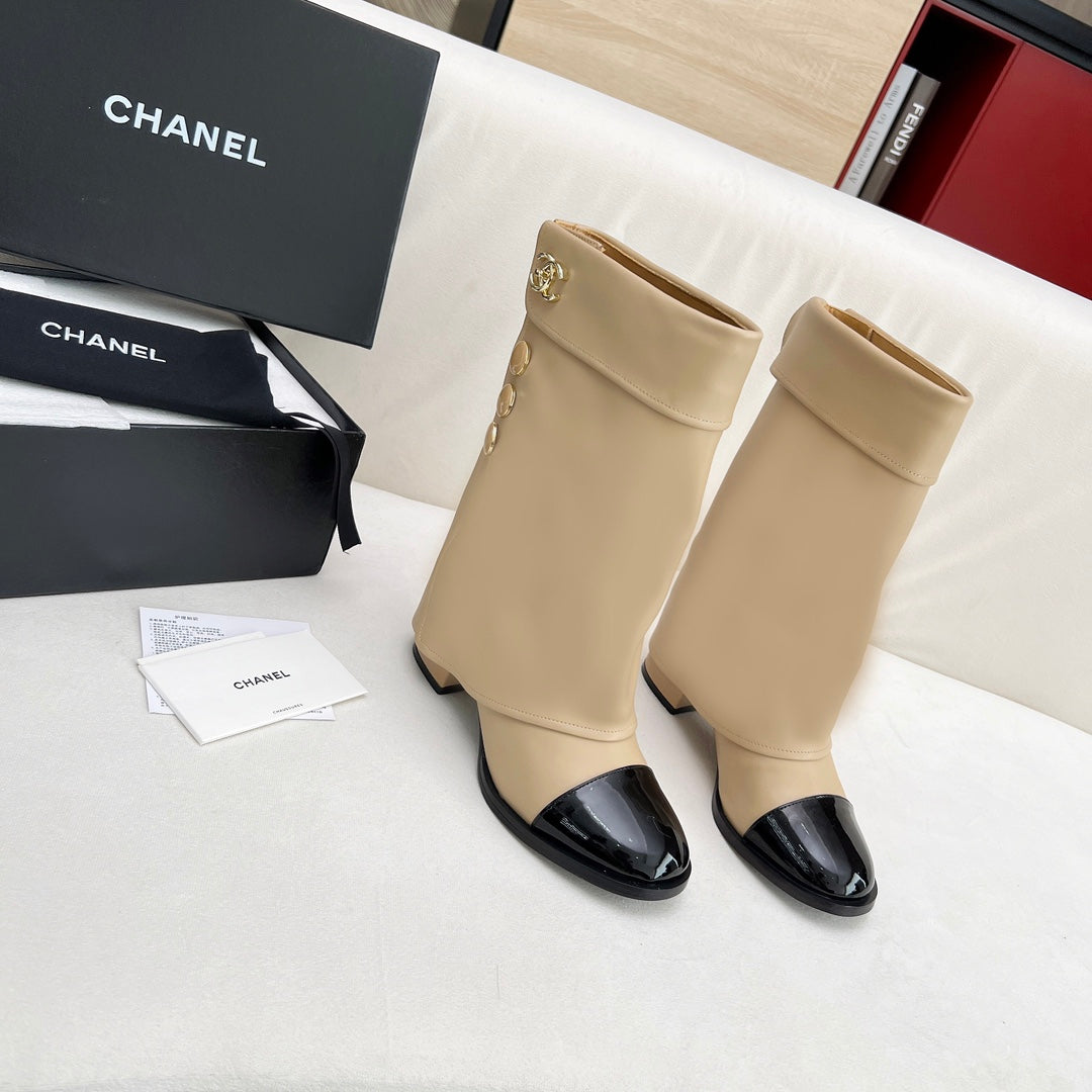 Chanel Short Boots 55 mm in Beige Cream Lambskin with Gold Hardware