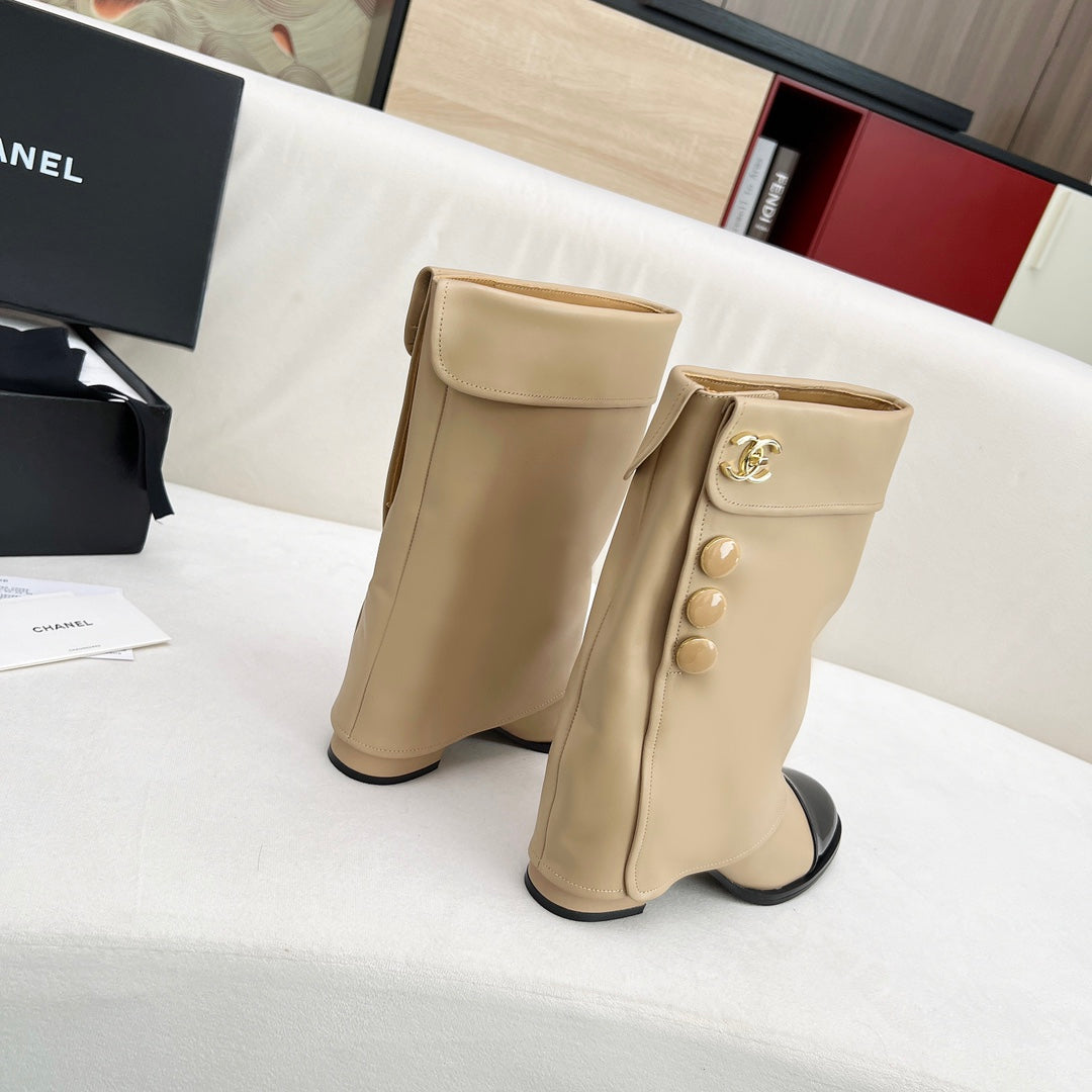 Chanel Short Boots 55 mm in Beige Cream Lambskin with Gold Hardware