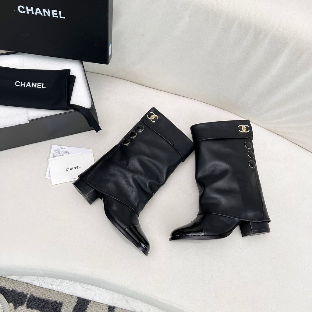 Chanel Short Boots 55 mm in Black Lambskin with Gold Hardware