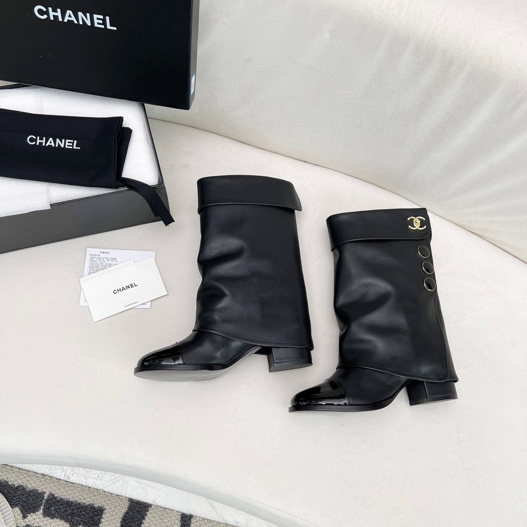 Chanel Short Boots 55 mm in Black Lambskin with Gold Hardware