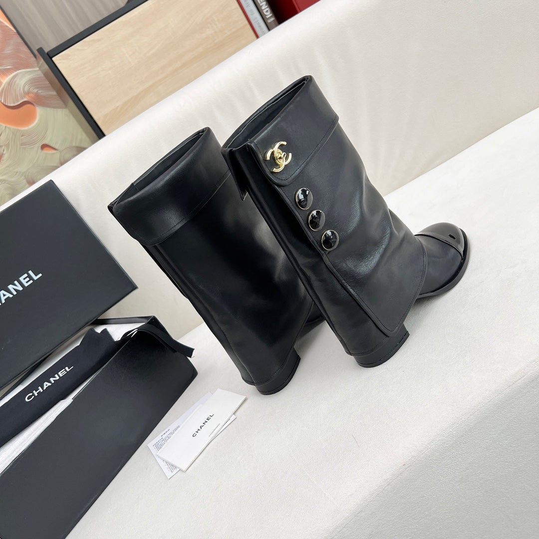Chanel Short Boots 55 mm in Black Lambskin with Gold Hardware
