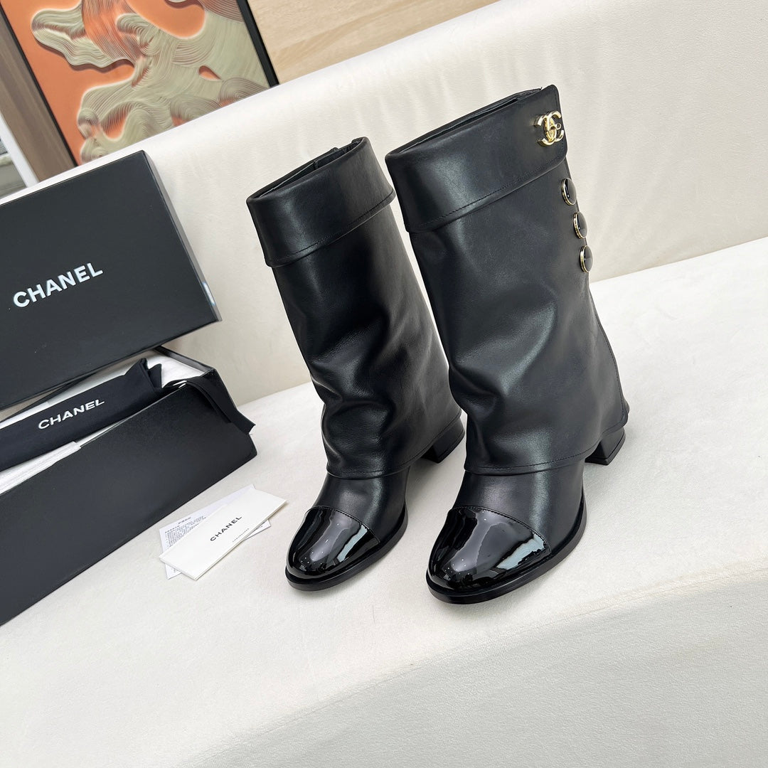 Chanel Short Boots 55 mm in Black Lambskin with Gold Hardware