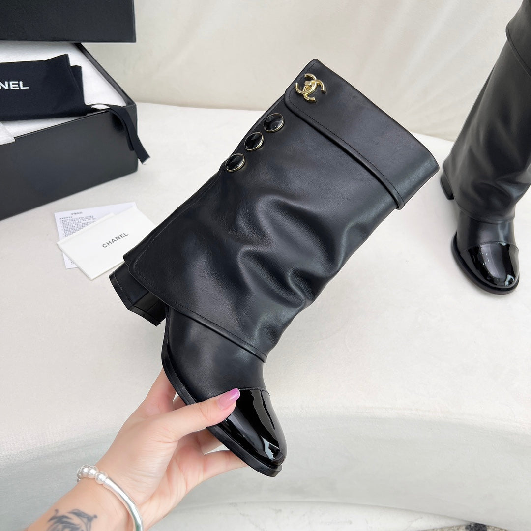 Chanel Short Boots 55 mm in Black Lambskin with Gold Hardware