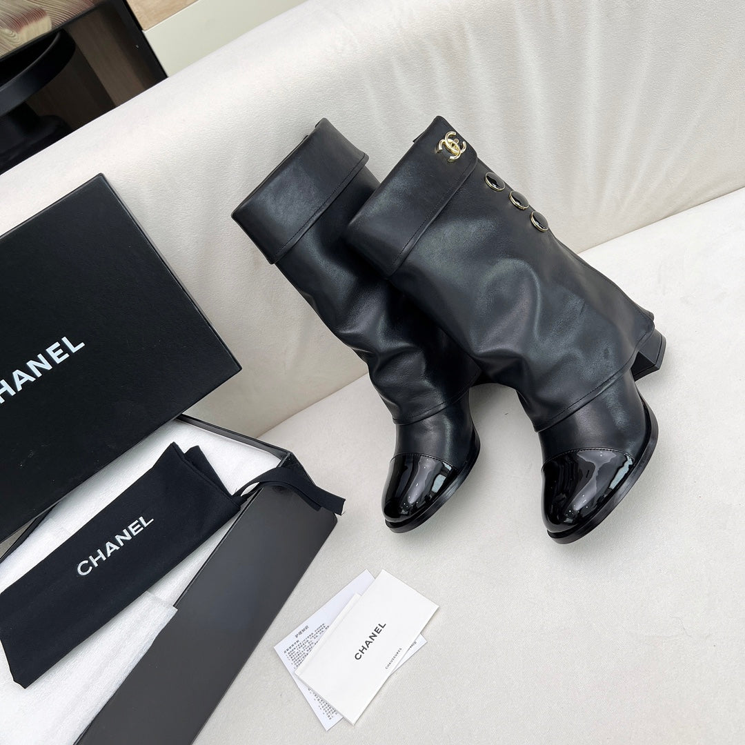 Chanel Short Boots 55 mm in Black Lambskin with Gold Hardware