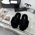 Chanel 25S Fur Slippers in Black