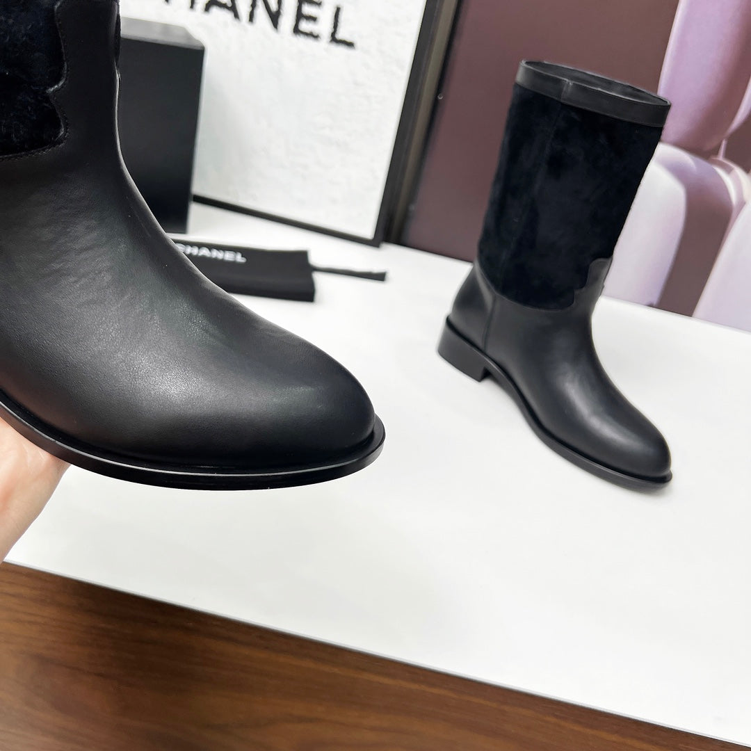 Chanel 25S Mid-Calf Boots 35mm in Black Calfskin and Suede Gold Hardwre