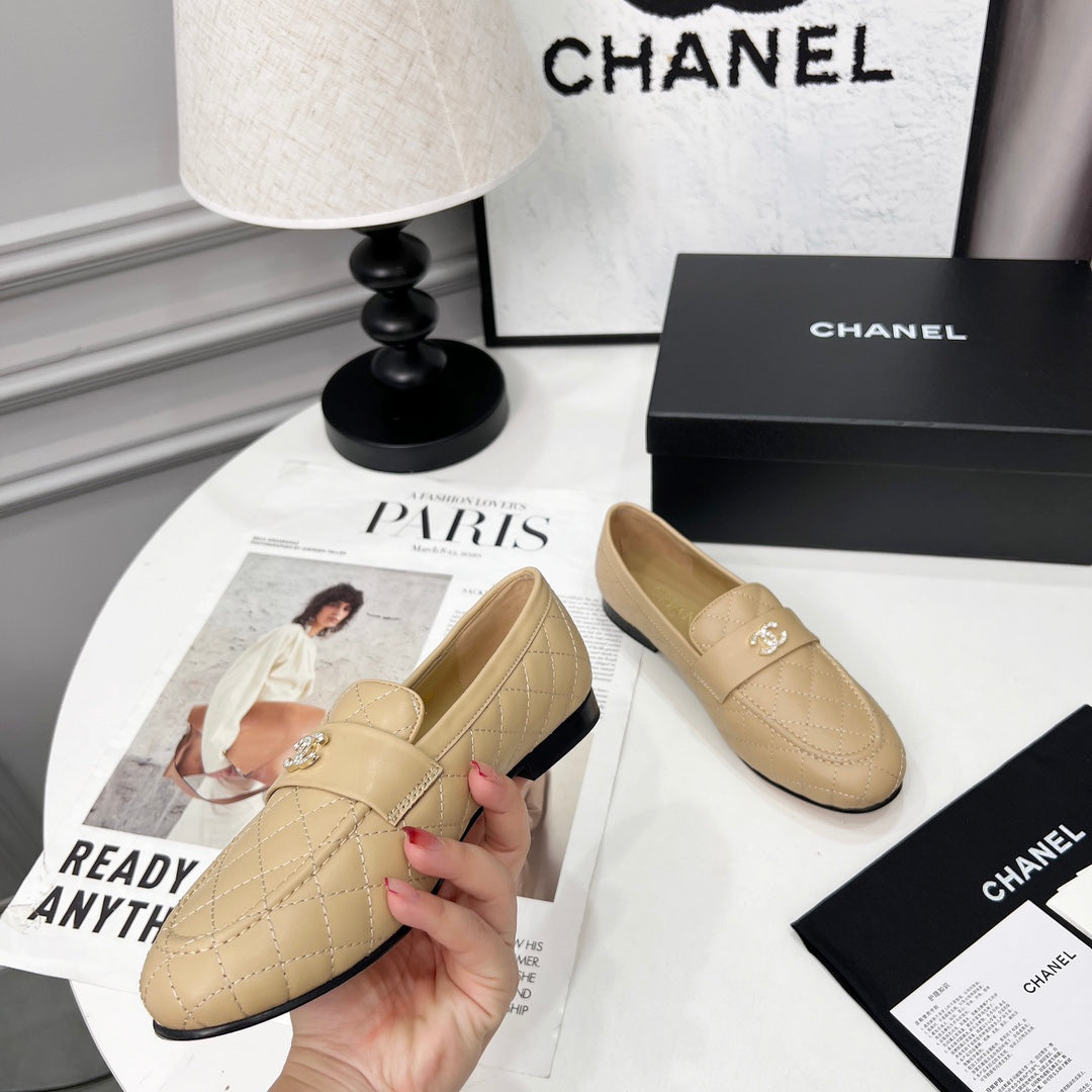 Chanel 25S Loafer Dance Shoes in Beige Calfskin Gold Hardwre