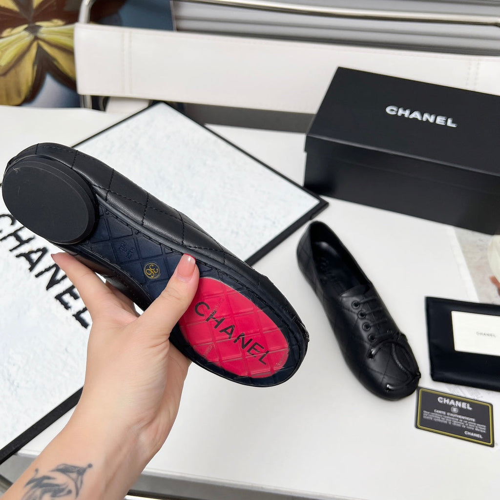 Chanel 25S Dance Shoes with Printed Logo in Black Full Calfskin