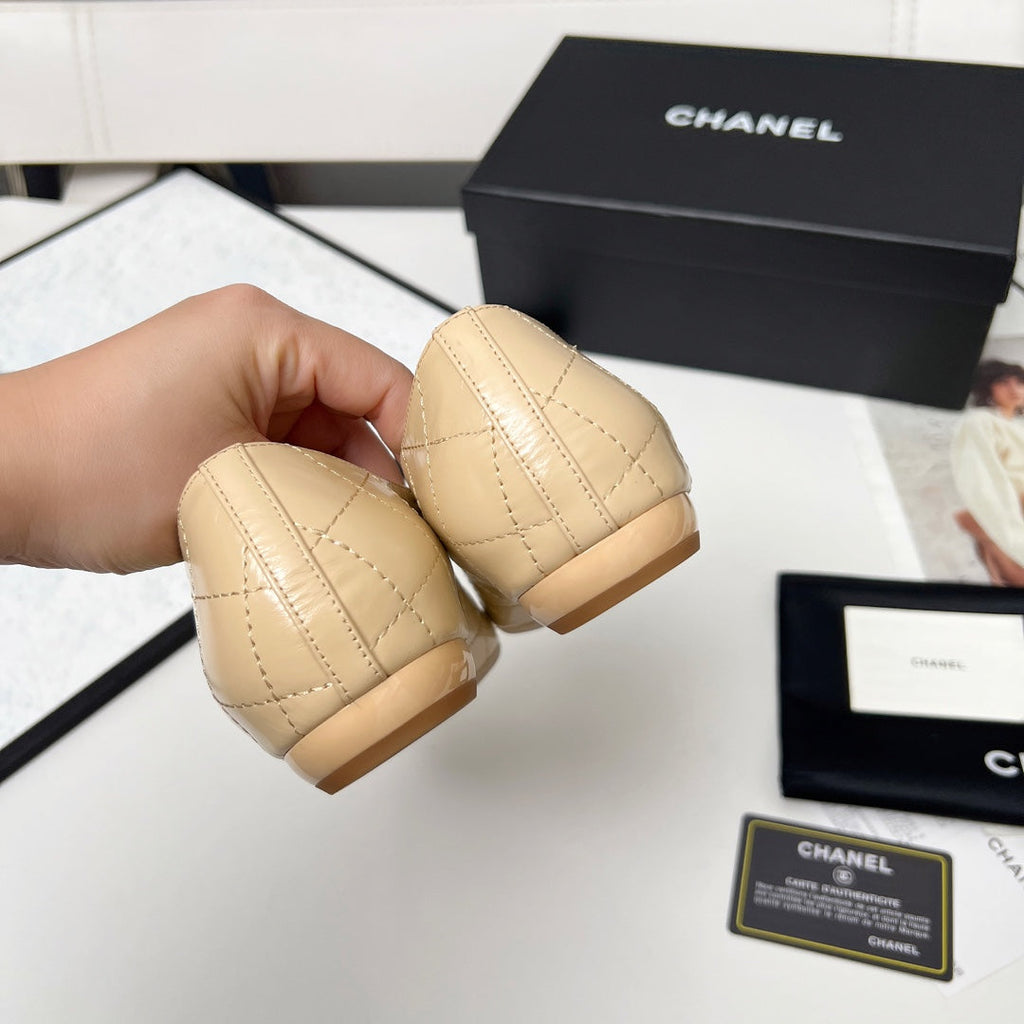 Chanel 25S Dance Shoes with Printed Logo in Beige Calfskin