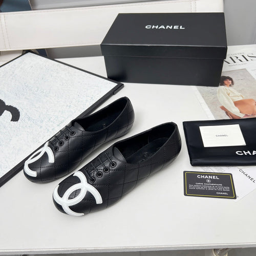 Chanel 25S Dance Shoes with Printed Logo in Black Calfskin