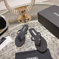 Chanel Double Rhinestone Flip Flop Thongs Black Sheepskin