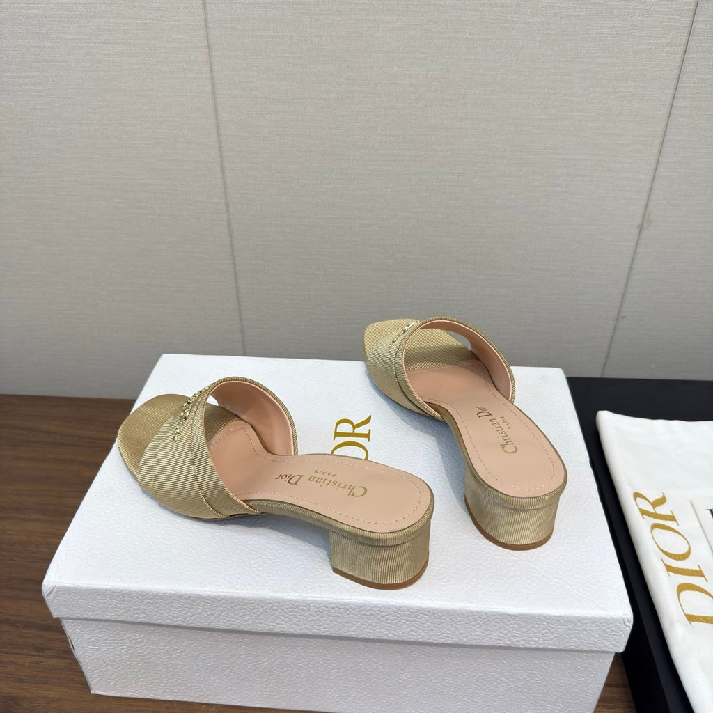 Dior High Heel 25S 45 mm in Beige Fabric with Gold Hardware