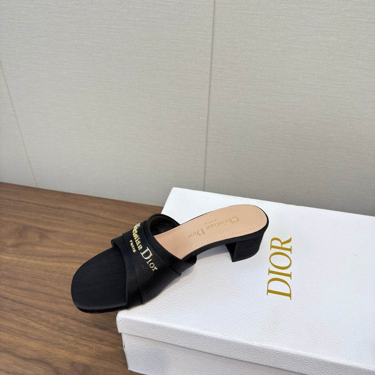 Dior High Heel 25S 45 mm in Black Lambskin and Fabric with Gold Hardware