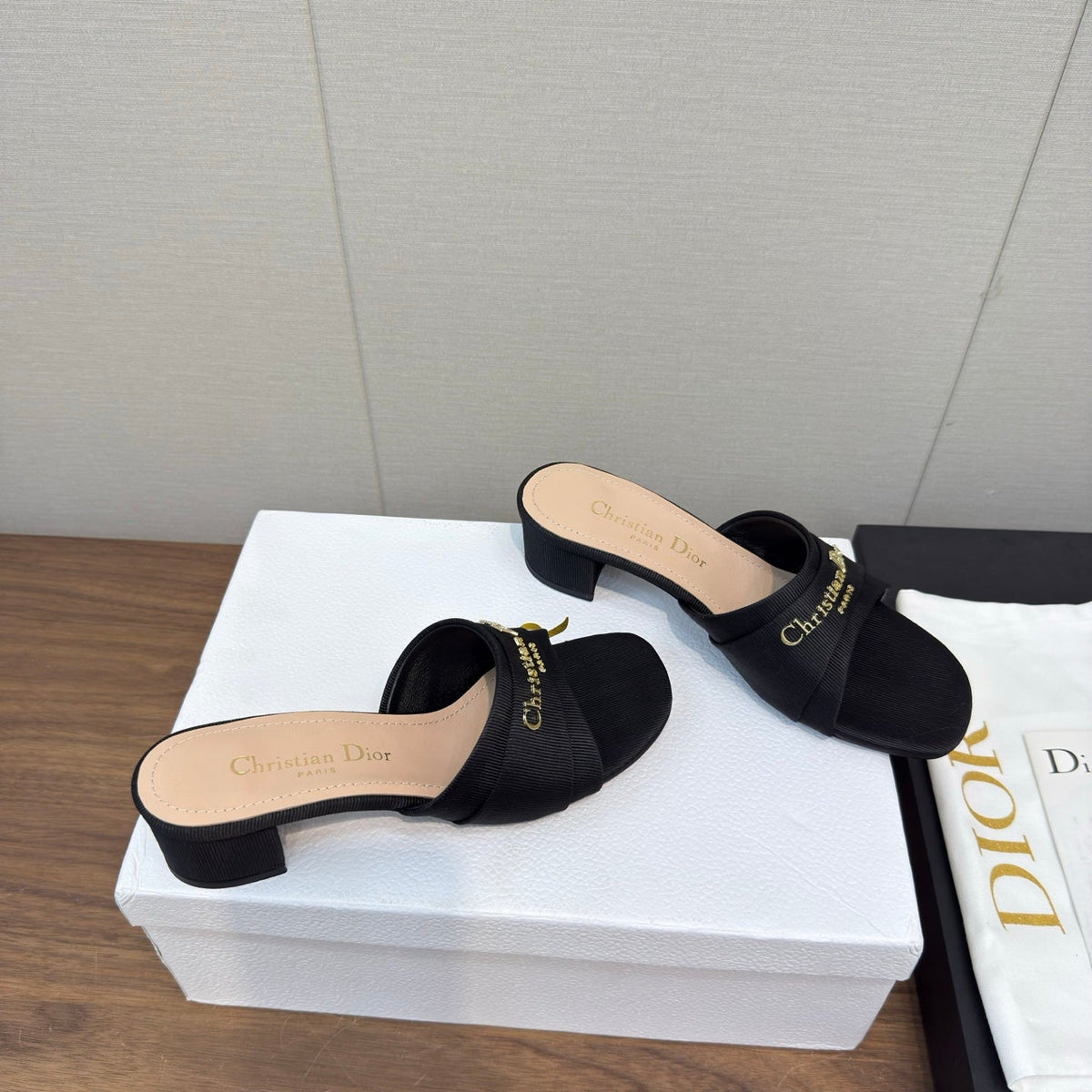 Dior High Heel 25S 45 mm in Black Lambskin and Fabric with Gold Hardware