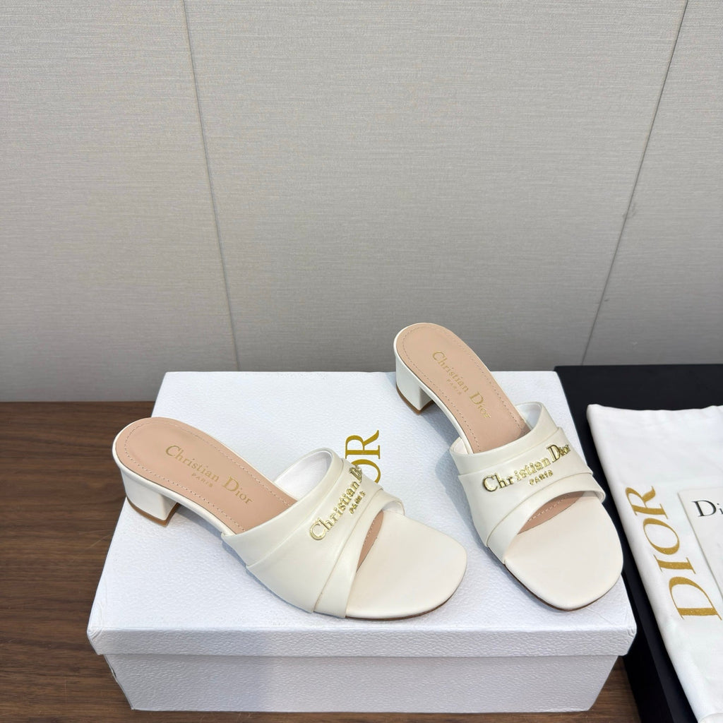 Dior High Heel 25S 45 mm in White Lambskin with Gold Hardware