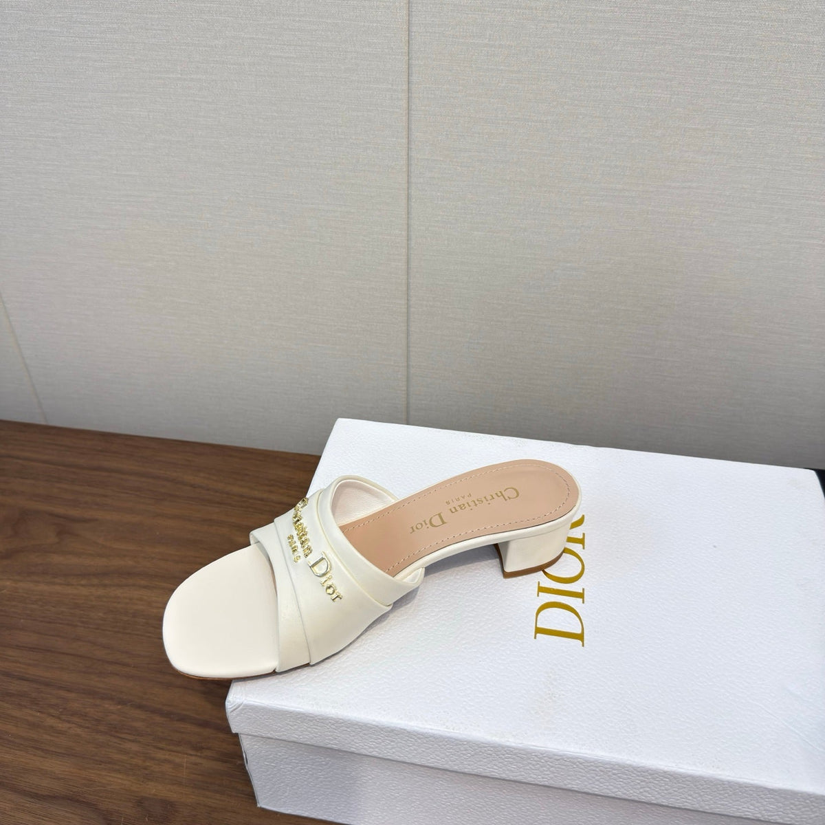 Dior High Heel 25S 45 mm in White Lambskin with Gold Hardware