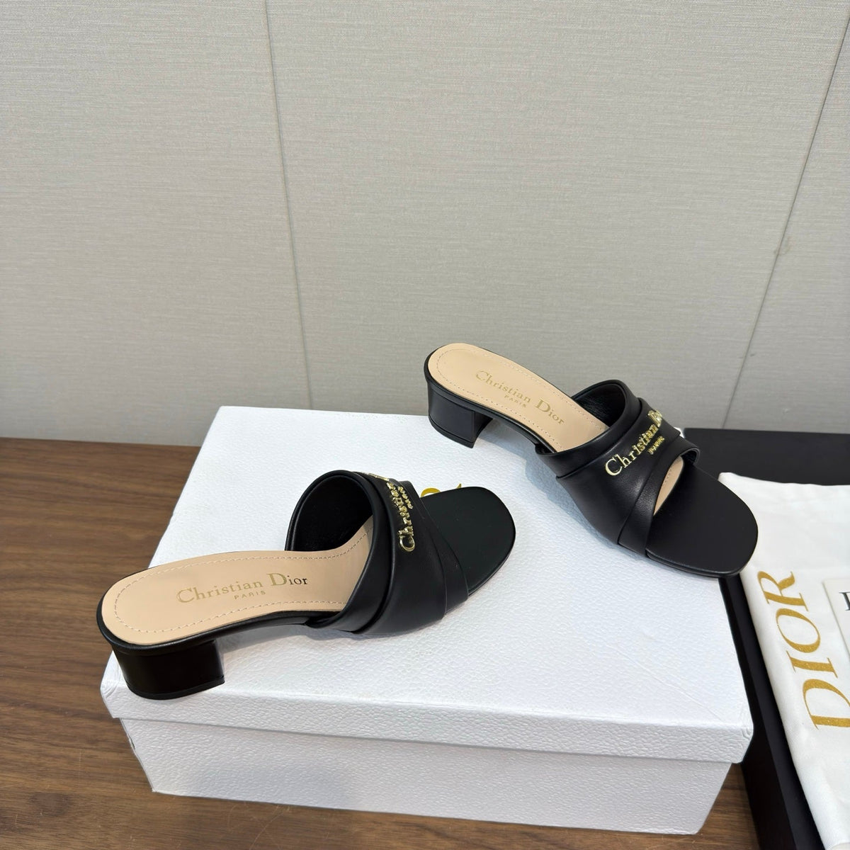 Dior High Heel 25S 45 mm in Black Lambskin with Gold Hardware