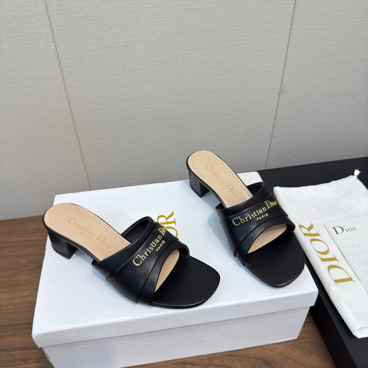 Dior High Heel 25S 45 mm in Black Lambskin with Gold Hardware