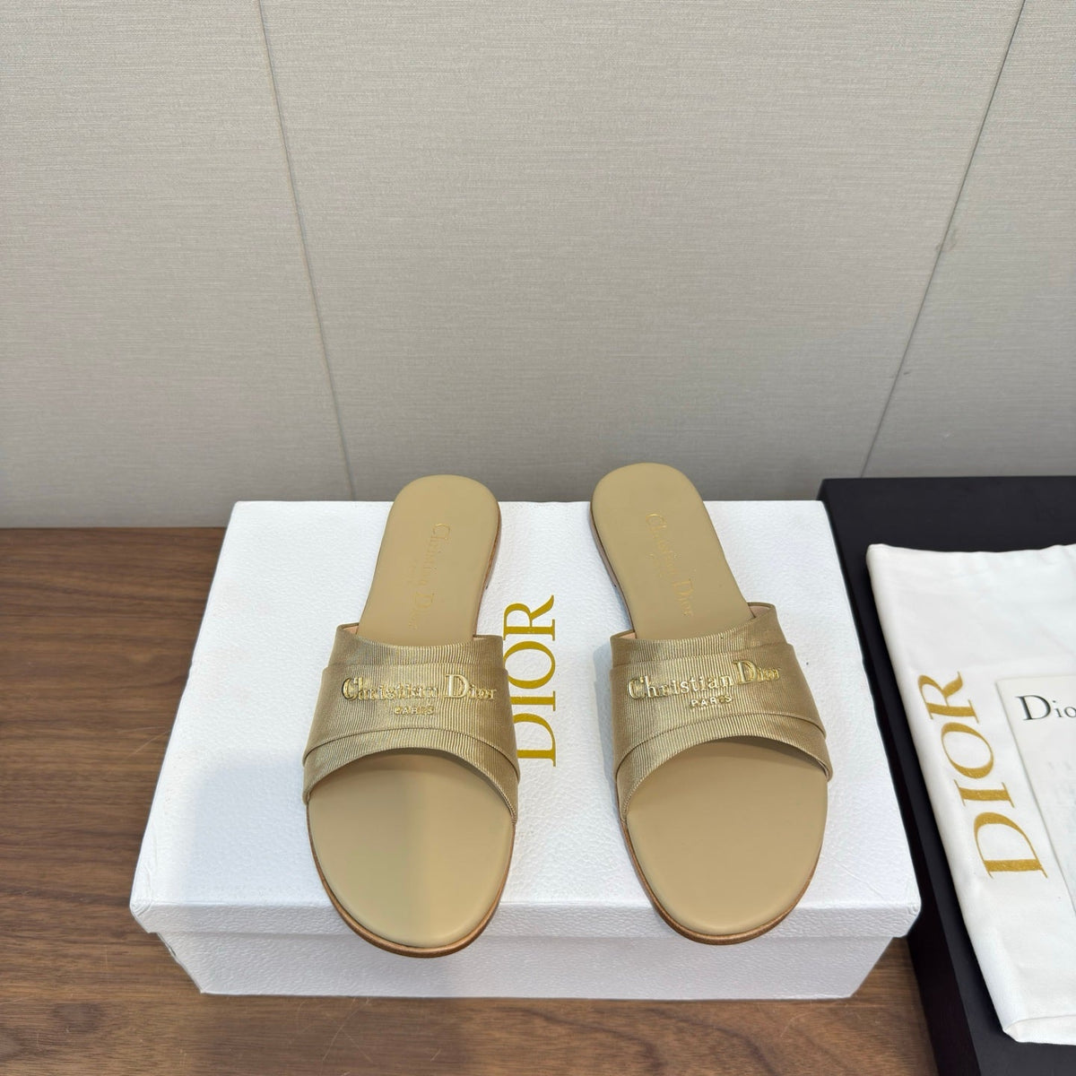 Dior Sandal 25S in Beige Lambskin and Fabric with Gold Hardware
