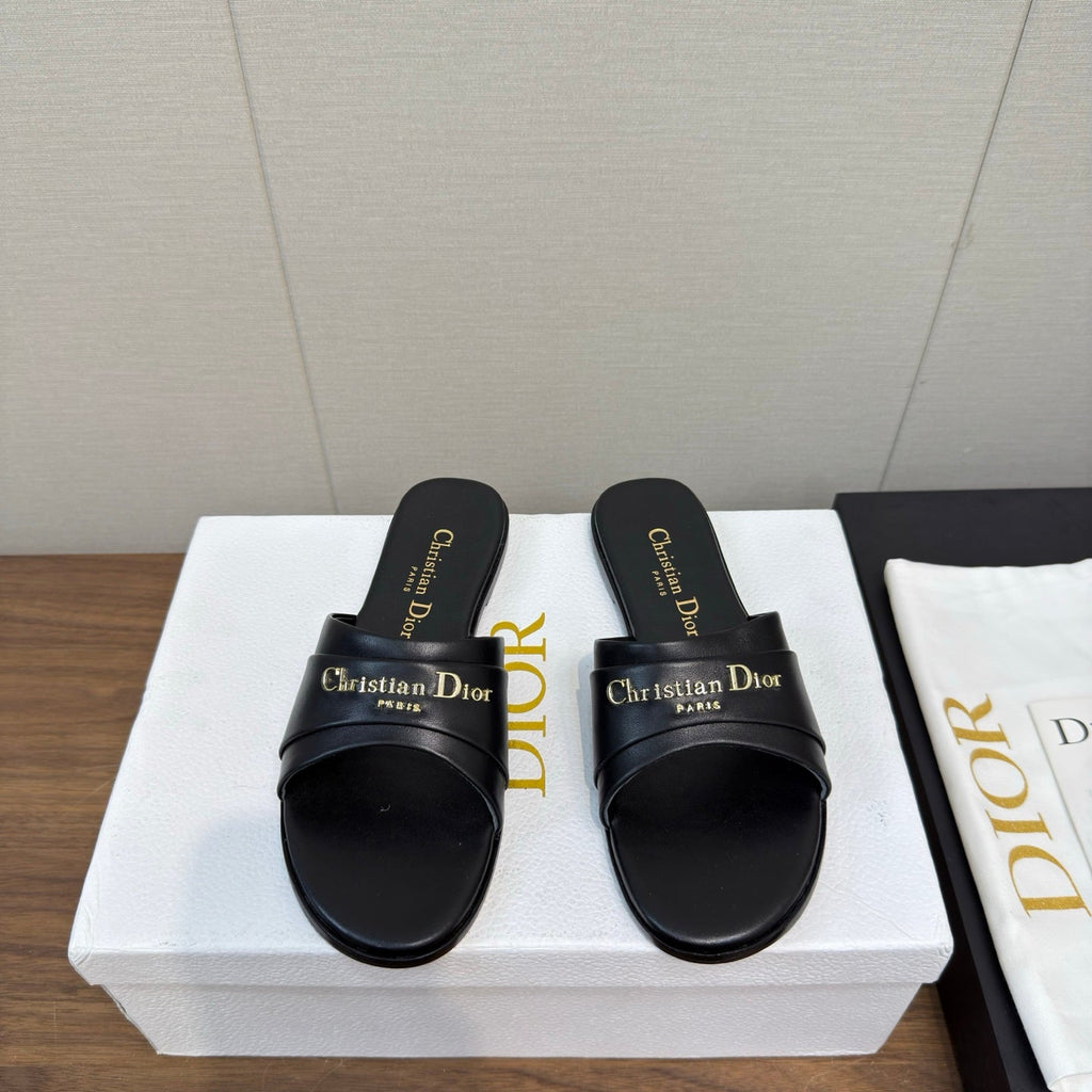 Dior Sandal 25S in Black Lambskin with Gold Hardware