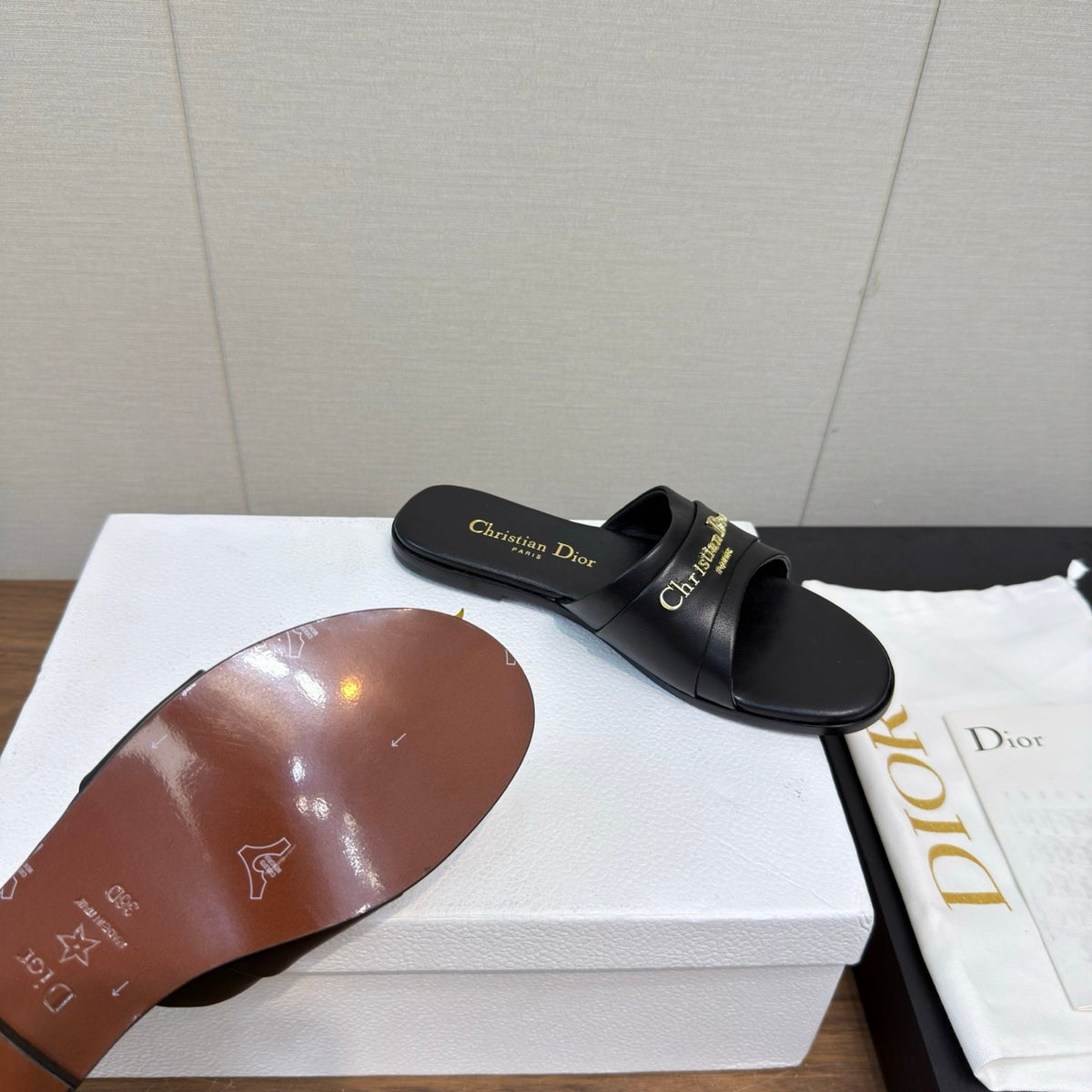 Dior Sandal 25S in Black Lambskin with Gold Hardware